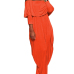 Stylish Dew Shoulder Falbala Design Orange Polyester Ankle Length Dress