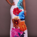 Stylish Dew Shoulder Floral Print White Polyester Sheath Ankle Length Dress