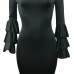 Stylish Dew Shoulder Long Sleeves Falbala Design Black Polyester Sheath Knee Length Dress