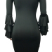 Stylish Dew Shoulder Long Sleeves Falbala Design Black Polyester Sheath Knee Length Dress