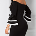 Stylish Dew Shoulder Long Sleeves Patchwork Black Polyester Sheath Mini Dress