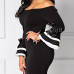 Stylish Dew Shoulder Long Sleeves Patchwork Black Polyester Sheath Mini Dress