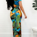 Stylish Dew Shoulder Printed Milk Fiber Sheath Floor Length Dress(Non Positioning Printing)