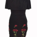 Stylish Dew Shoulder Rose Printed Black Cotton Blend Mini Dress