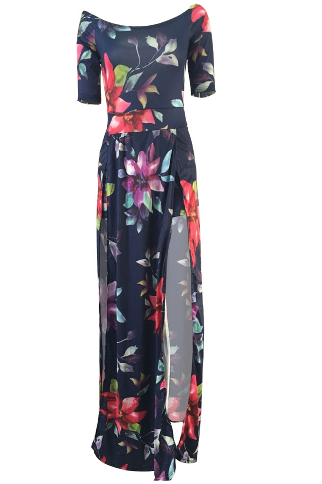 Stylish Half Sleeves Floral Print Qmilch Floor length Dress