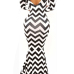 Stylish O Neck Long Sleeves Wavy Striped Black Polyester Mermaid Floor Length Bandage Dress