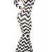 Stylish O Neck Long Sleeves Wavy Striped Black Polyester Mermaid Floor Length Bandage Dress