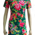 Stylish O Neck Short Sleeves Floral Print Green Polyester Sheath Mini Shirt Dress