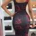 Stylish Rose Printed Milk Fiber Sheath Knee Length Dress(Without Choker)