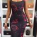 Stylish Rose Printed Milk Fiber Sheath Knee Length Dress(Without Choker)