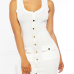 Stylish Round Neck Buttons Decorative White Cotton Sheath Mini Dress