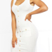 Stylish Round Neck Buttons Decorative White Cotton Sheath Mini Dress