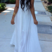 Stylish Round Neck Dew Shoulder Sleeveless White Chiffon Floor Length Dress(Without Accessories)