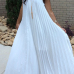 Stylish Round Neck Dew Shoulder Sleeveless White Chiffon Floor Length Dress(Without Accessories)