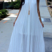 Stylish Round Neck Dew Shoulder Sleeveless White Chiffon Floor Length Dress(Without Accessories)