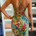 Stylish Round Neck Printed Backless Milk Fiber Sheath Knee Length Dress