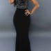 Stylish Round Neck Sleeveless Rhinestone Decorative Black Milk Fiber Sheath Ankle Length Dress