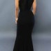 Stylish Round Neck Sleeveless Rhinestone Decorative Black Milk Fiber Sheath Ankle Length Dress