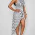 Stylish Round Neck Striped White Polyester Sheath Ankle Length Dress