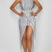 Stylish Round Neck Striped White Polyester Sheath Ankle Length Dress