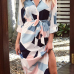 Stylish Turndown Collar Long Sleeves Block Printing Cotton Mid Calf Dress