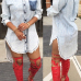 Stylish Turndown Collar Long Sleeves Single-breasted Asymmetrical Blue Denim A Line Mini Shirt Dress