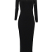 Stylish V Neck Black Cotton Blend Sheath Mid Calf Dress