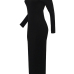 Stylish V Neck Black Cotton Blend Sheath Mid Calf Dress