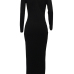 Stylish V Neck Black Cotton Blend Sheath Mid Calf Dress