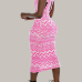 Stylish V Neck Hollow-out Pink Milk Fiber Sheath Mid Calf Dress