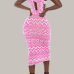 Stylish V Neck Hollow-out Pink Milk Fiber Sheath Mid Calf Dress