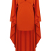 Stylish V Neck Long Sleeves Patchwork Orange Twilled Satin Ankle Length Dress