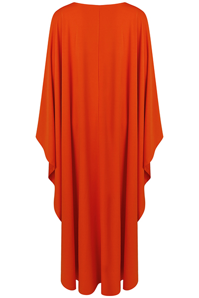 Stylish V Neck Long Sleeves Patchwork Orange Twilled Satin Ankle Length Dress