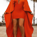 Stylish V Neck Long Sleeves Patchwork Orange Twilled Satin Ankle Length Dress