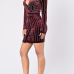 Stylish V Neck Long Sleeves Rhinestone Decorative Wine Red Velvet Sheath Mini Dress