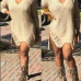 Stylish V Neck Long Sleeves Sides Split Cotton Blend A Line Mini Sweater Dress