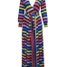 Stylish V Neck Long Sleeves Striped Printed Milk Fiber Ankle Length Dress