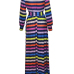 Stylish V Neck Long Sleeves Striped Printed Milk Fiber Ankle Length Dress