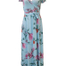 Stylish V Neck Short Sleeves Floral Print Blue Milk Fiber Ankle Length Dress(Non Positioning Printing)