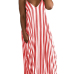 Stylish V Neck Striped Red Blending Ankle Length Dress