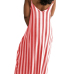 Stylish V Neck Striped Red Blending Ankle Length Dress