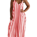 Stylish V Neck Striped Red Blending Ankle Length Dress