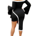 Trendy Bateau Neck Dew Shoulder Long Sleeves Asymmetrical Black Healthy Fabric Knee Length Dress