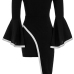 Trendy Bateau Neck Dew Shoulder Long Sleeves Asymmetrical Black Healthy Fabric Knee Length Dress