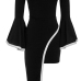 Trendy Bateau Neck Dew Shoulder Long Sleeves Asymmetrical Black Healthy Fabric Knee Length Dress