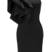 Trendy Boat Neck One Shoulder Sleeveless Falbala Design Black Healthy Fabric Sheath Knee Length Dress