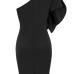 Trendy Boat Neck One Shoulder Sleeveless Falbala Design Black Healthy Fabric Sheath Knee Length Dress