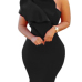 Trendy Boat Neck One Shoulder Sleeveless Falbala Design Black Healthy Fabric Sheath Knee Length Dress