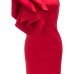 Trendy Boat Neck One Shoulder Sleeveless Falbala Design Red Healthy Fabric Sheath Knee Length Dress