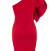 Trendy Boat Neck One Shoulder Sleeveless Falbala Design Red Healthy Fabric Sheath Knee Length Dress